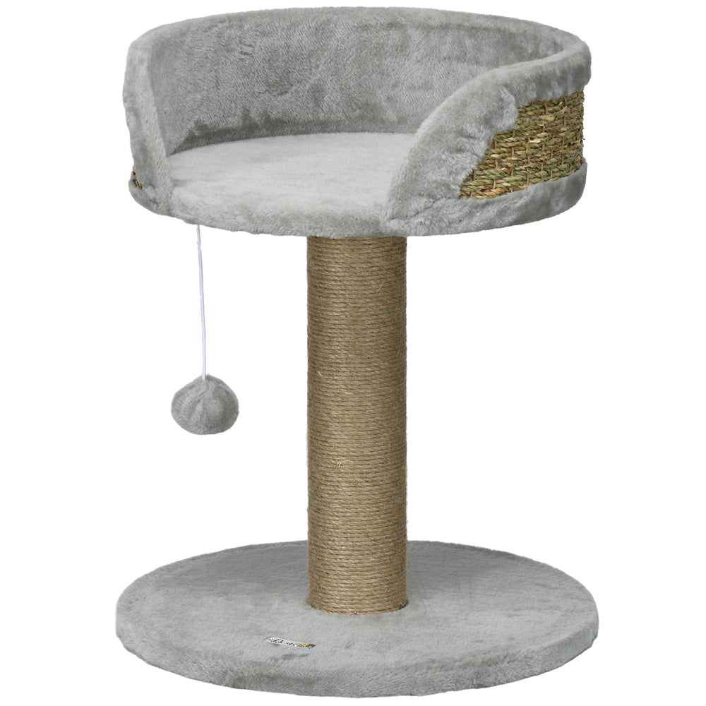 Cat tree with scratching post, play ball, perch and small tower, gray