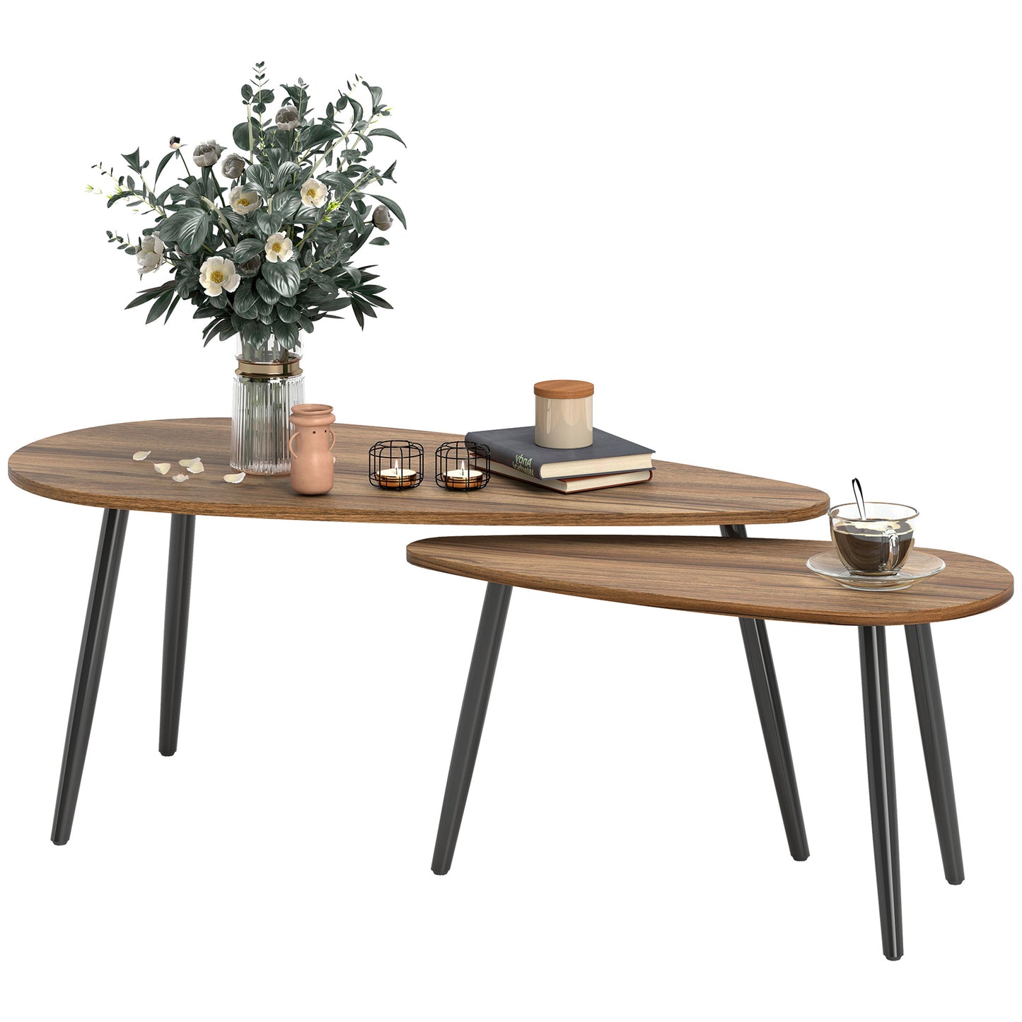Ensemble de 2 tables basses industrielles avec pieds en acier, marron