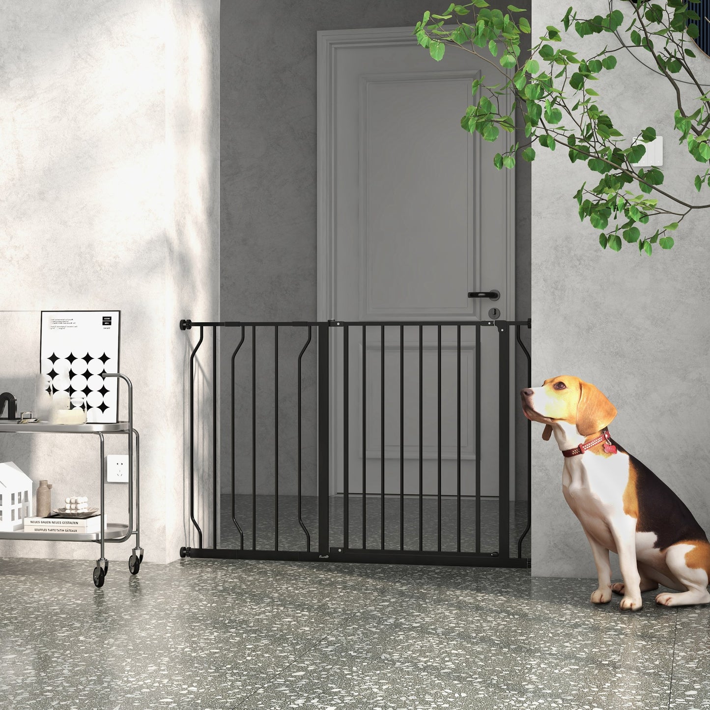 Barrière pour animaux PawHut 76 à 114 cm, installation facile, avec porte et système de double verrouillage, barrière extra large pour escaliers et couloirs, noire