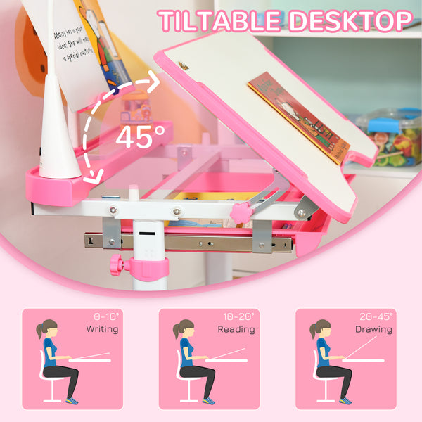 Table d'étude pour enfants avec plateau inclinable, rose