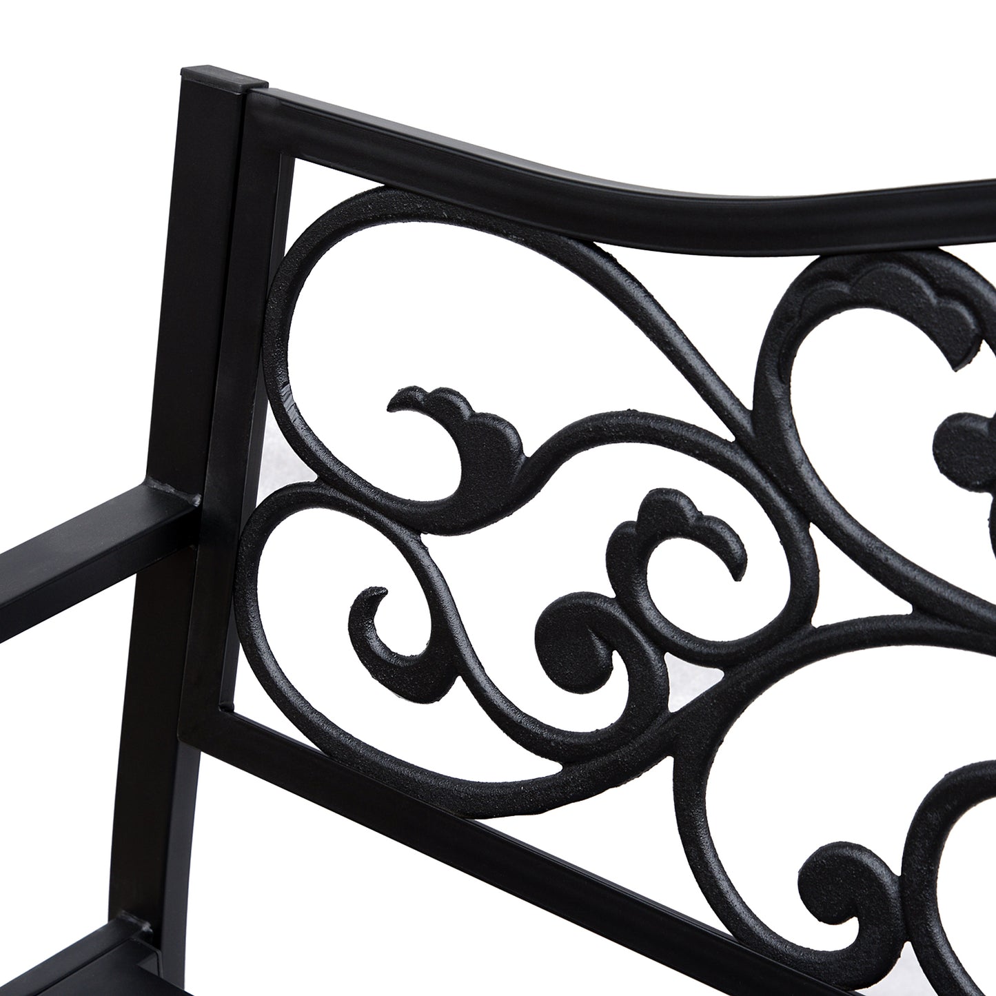 Banc de jardin d'extérieur avec motif floral vintage, en métal moulé, noir