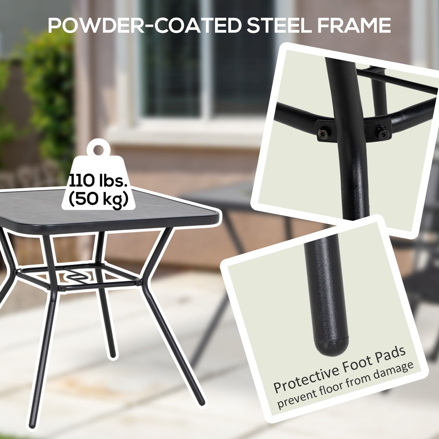 Outsunny Square Outdoor Table, Bistro Coffee Table with Faux Marble Top and 42mm Umbrella Hole, Dark Grey