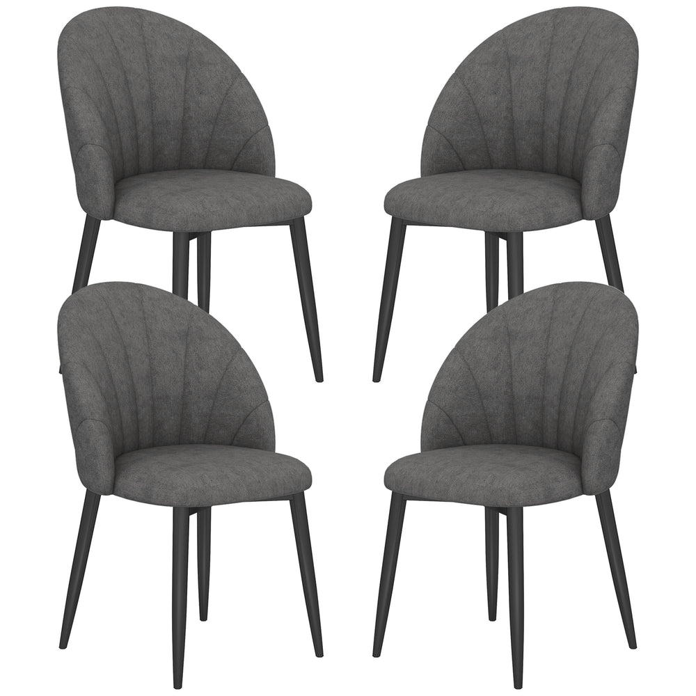Set of 4 Modern Upholstered Dining Chairs with Metal Legs, Dark Grey