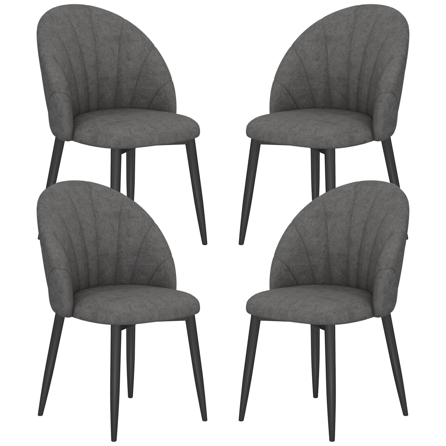 Lot de 4 chaises de salle à manger modernes rembourrées avec pieds en métal, gris foncé