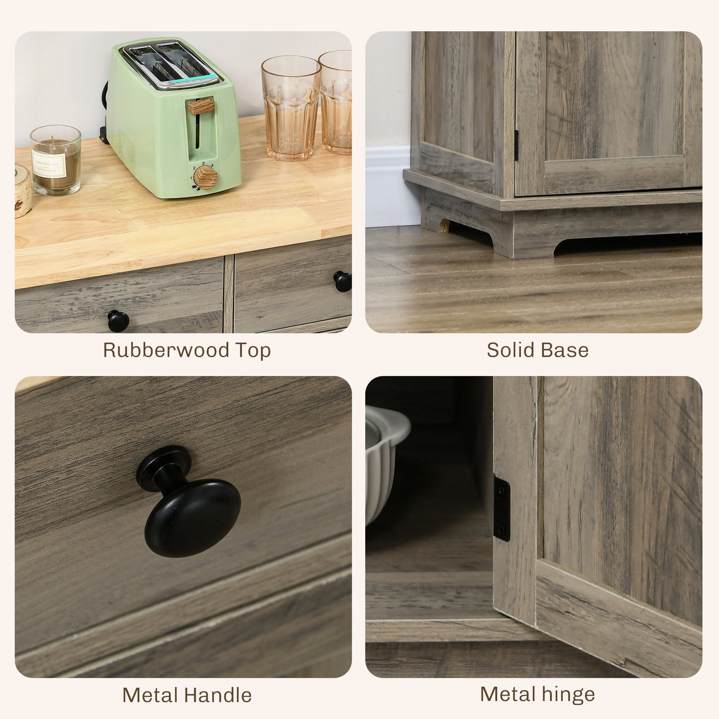 Buffet moderne avec rangements, tiroirs et étagères réglables pour salon, gris délavé