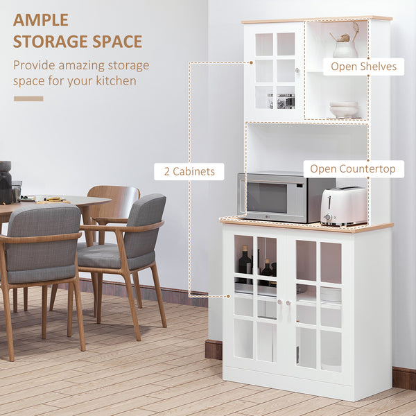 Sideboard with 3 cabinets, 2 open shelves and large worktop, white