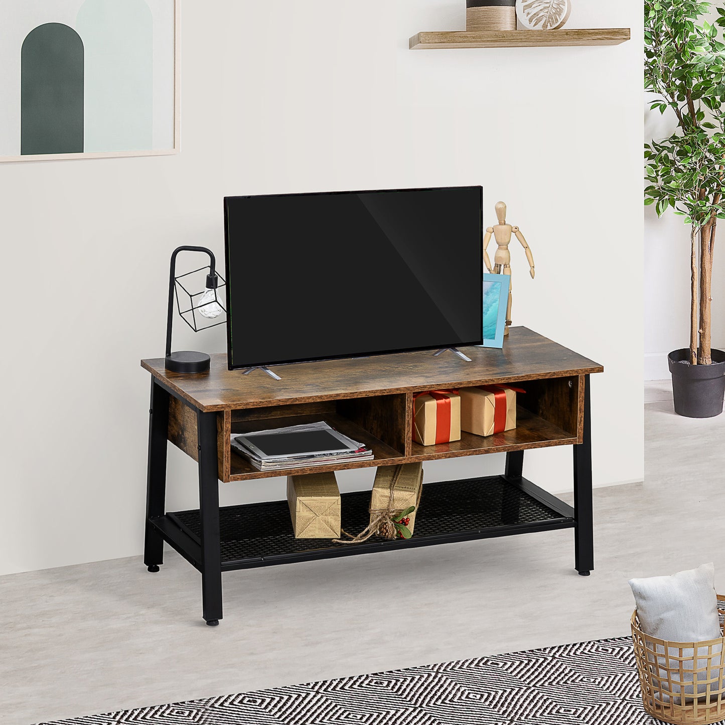 Meuble TV style industriel marron rustique adapté pour écran plat jusqu’à 45 pouces