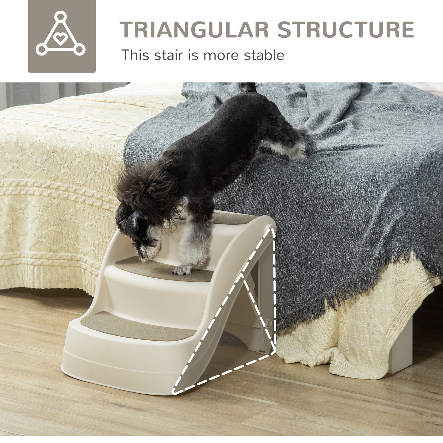 Escalier pliable portable pour petits chiens avec marches antidérapantes pour lits et canapés, couleur crème