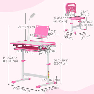 Table d'étude pour enfants avec plateau inclinable, rose