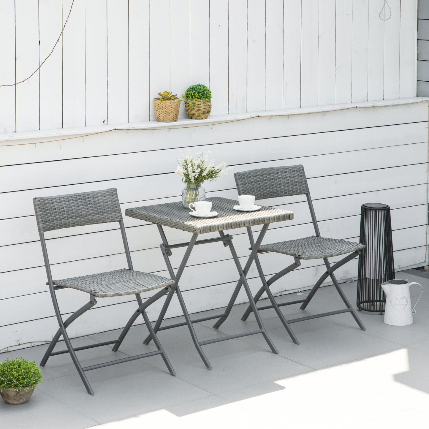 Ensemble bistrot pliant d'extérieur 3 pièces Outsunny en rotin, gris