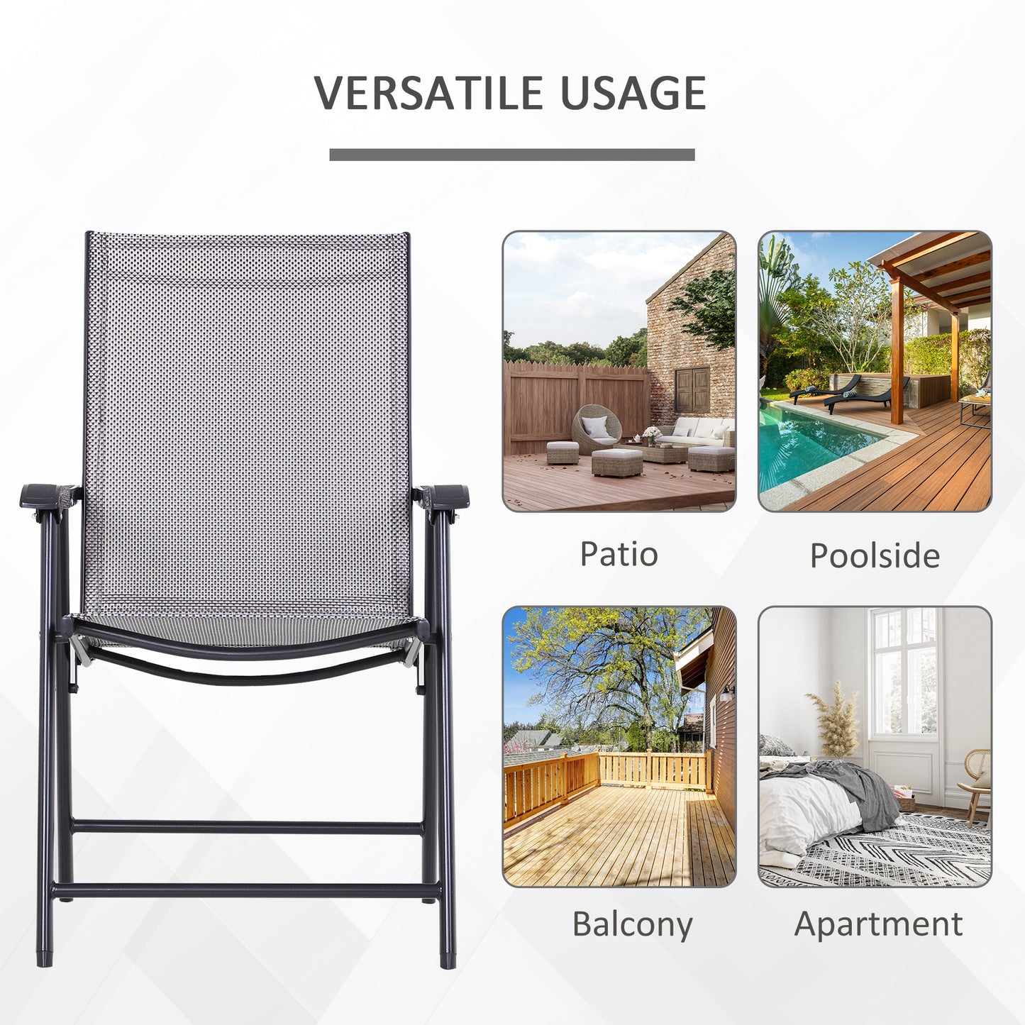 Ensemble de 2 chaises pliantes pour la terrasse, confortable avec accoudoirs, noir