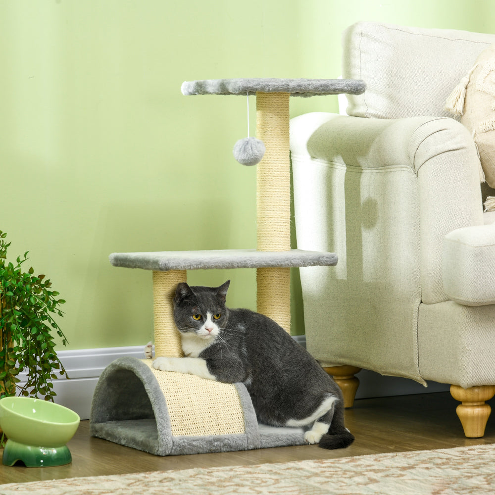 71cm Cat Tree with Scratching Post, Mat and Ball for Indoor Cats, Light Grey