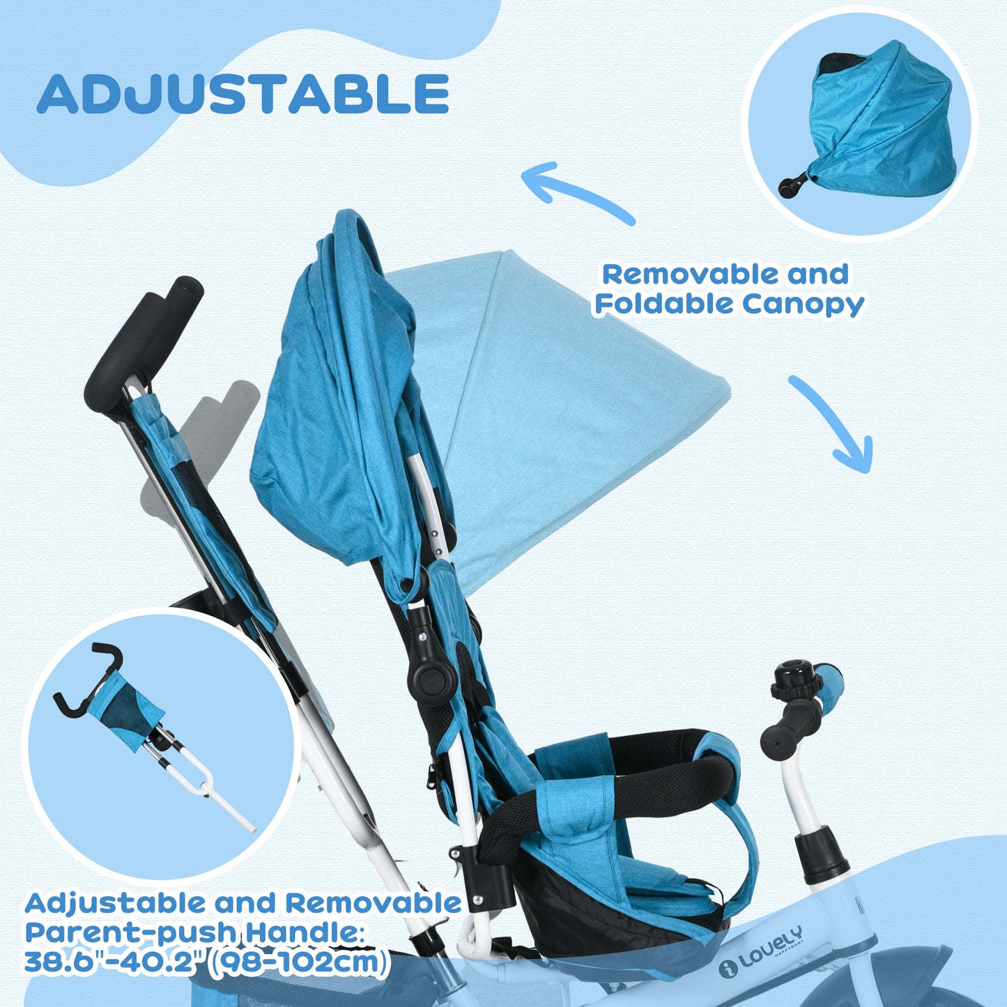 6 in 1 Toddler Tricycle for 1-5 Years Old with Parent Handle, Blue