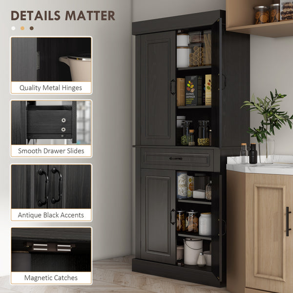 Garde-manger avec 4 portes et 2 armoires, noir vieilli