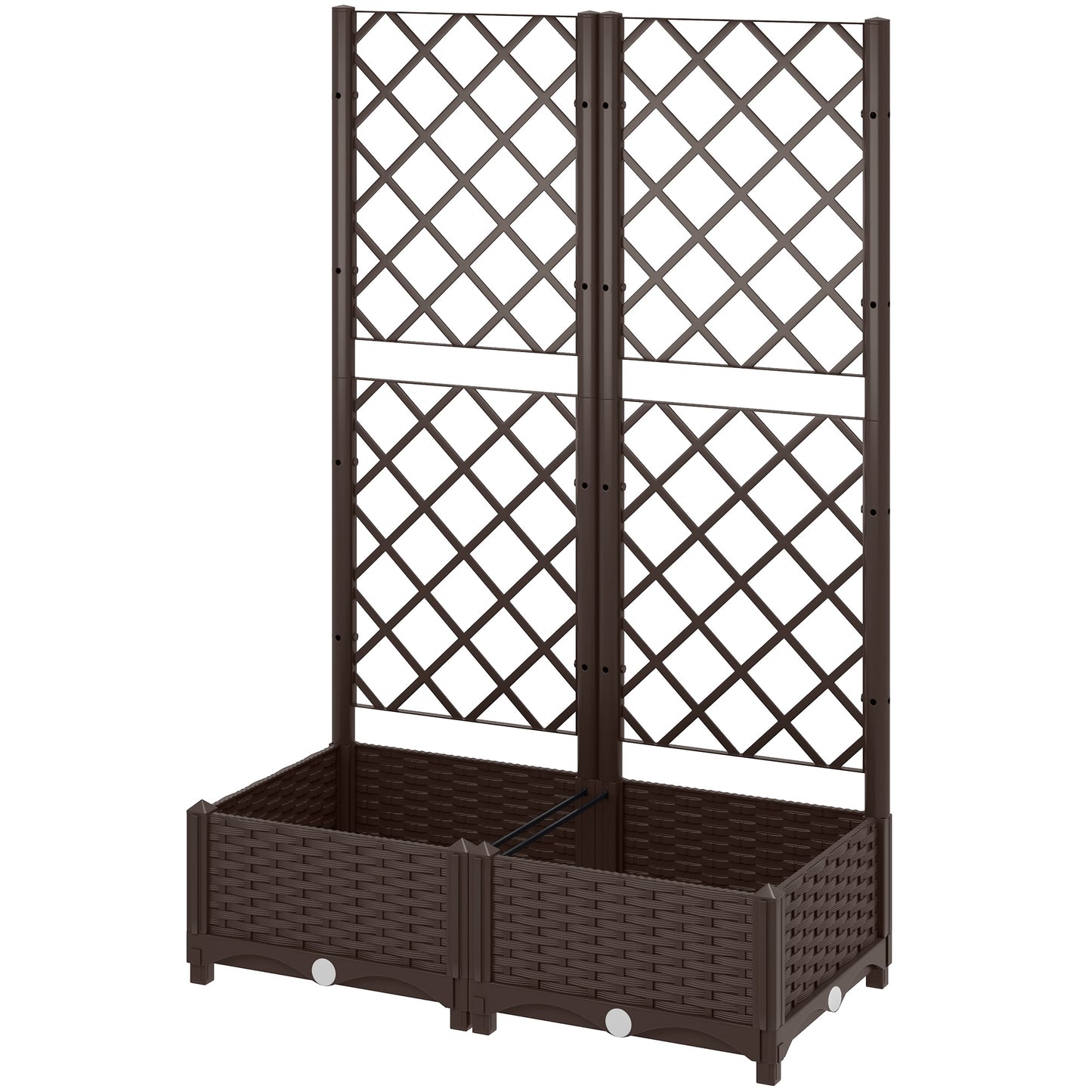 Jardinière surélevée Outsunny avec treillis, plate-bande surélevée en plastique avec trous de drainage et bouchons de drainage, 81 x 40 x 122 cm