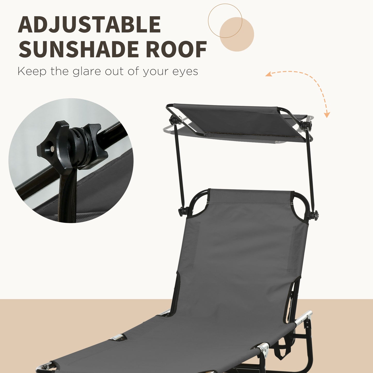Lot de 2 chaises longues avec dossier inclinable avec parasol pour plage et terrasse, gris foncé