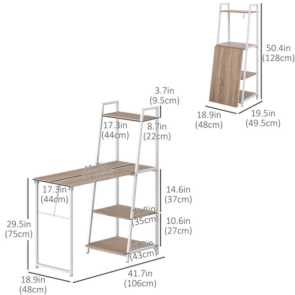 Computer Desk with Storage Shelves and Folding Top, White