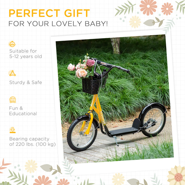 Trottinette avec guidon réglable, 2 freins, panier porte-gobelet, orange
