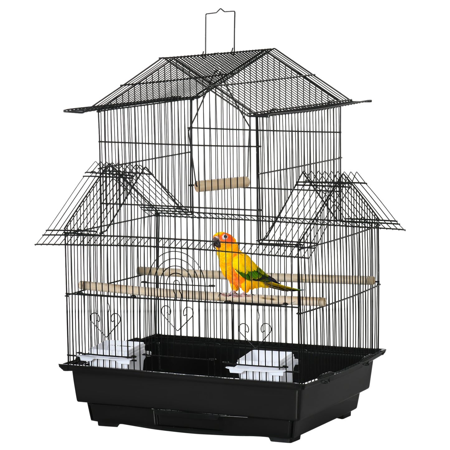 PawHut 25" Bird Cage with Perch, Swing, Food Container, Sliding Tray & Handle, for Finches, Canaries & Parakeets