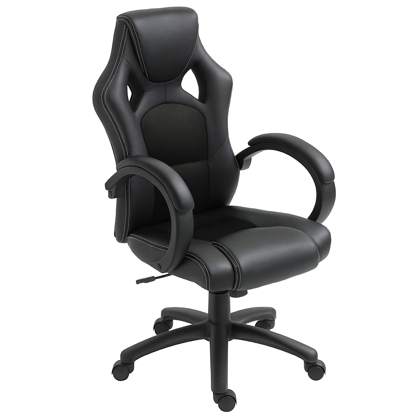 Racing Gaming Office Chair with Swivel Casters, Padded Headrest and Tilt Function, Black