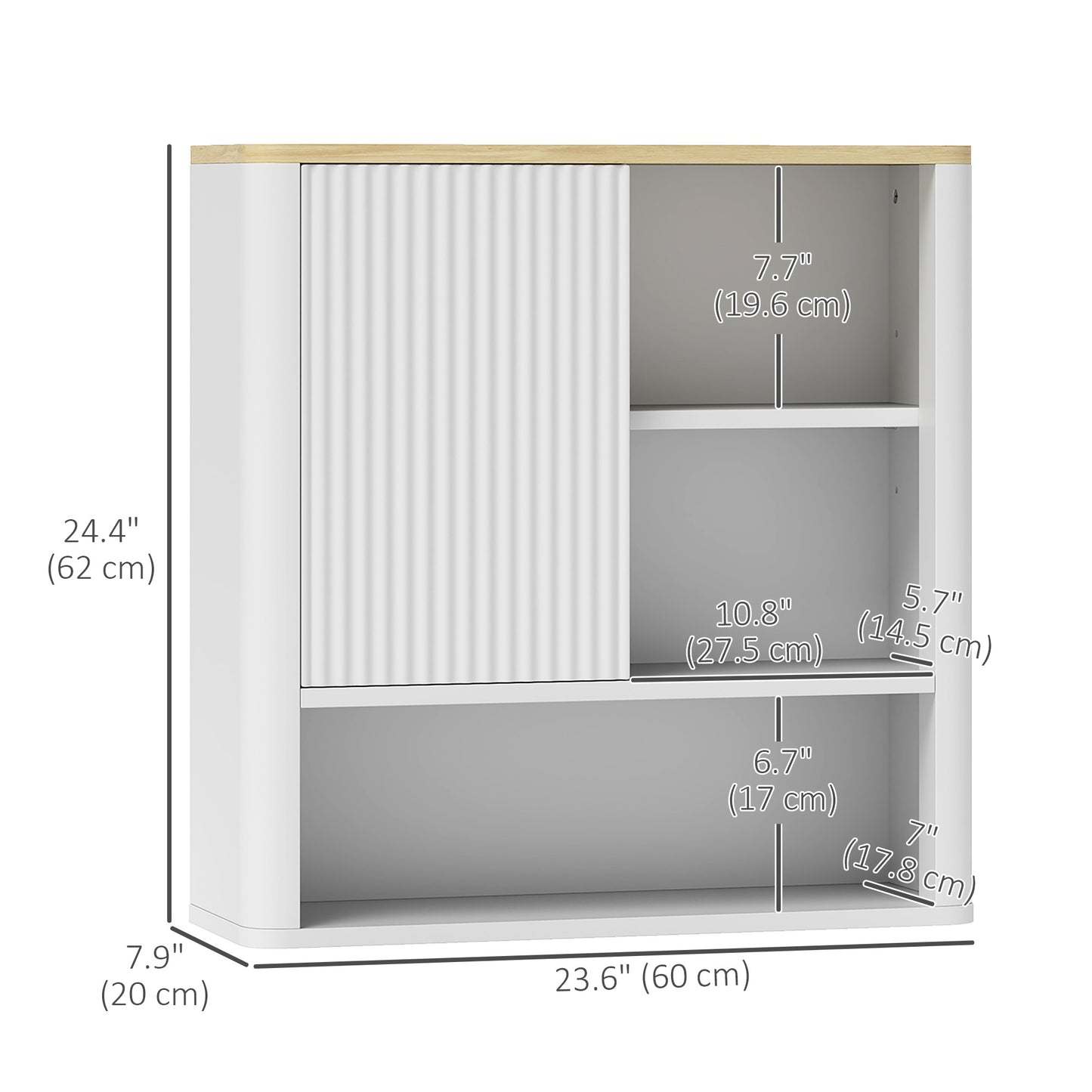 Medicine cabinet with fluted panel, curved with adjustable shelves, white