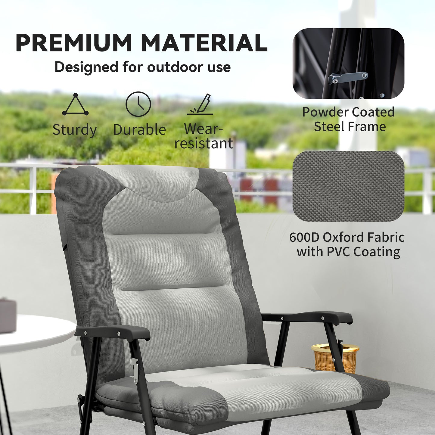 Outsunny Set of 2 Padded Folding Rocking Chairs with Armrests, Light Grey