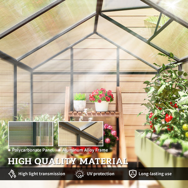 6' x 8' x 6.4' Walk-In Greenhouse Polycarbonate Panels and Aluminum Frame, Anthracite Gray