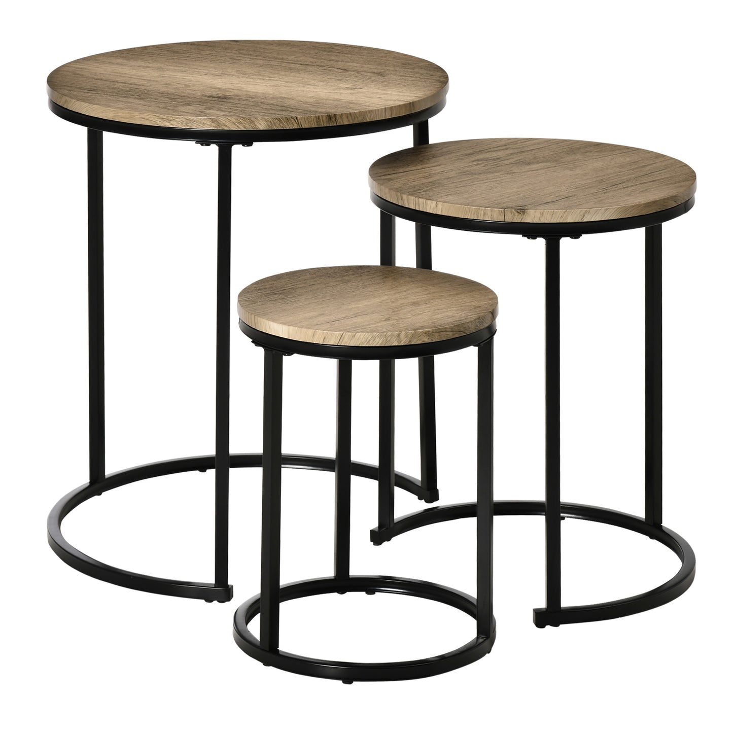 Lot de 3 tables d'appoint empilables avec cadre en acier pour salon