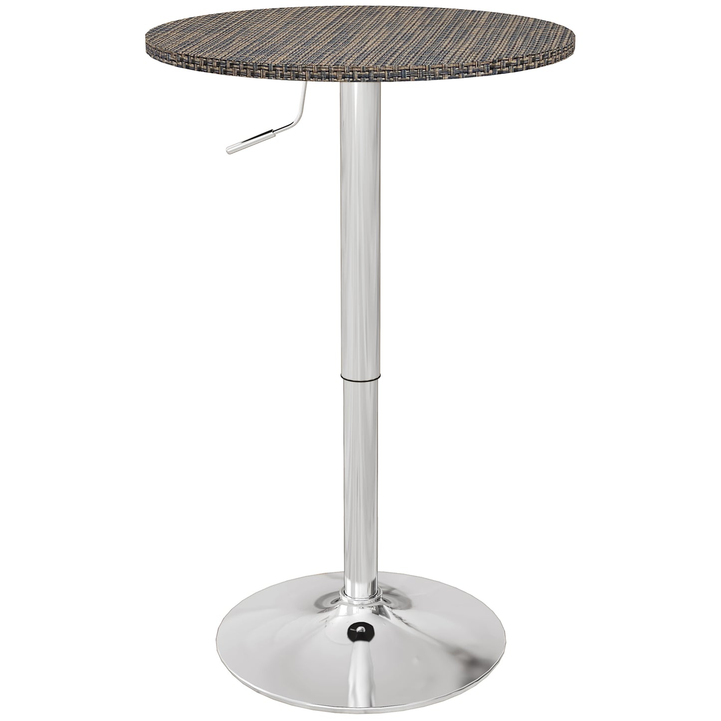 Table de bar réglable pour 2 personnes, ronde avec plateau en rotin synthétique et base en acier, marron