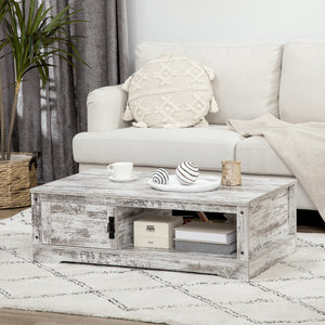 Table basse de style vintage avec armoire, compartiments de rangement ouverts, blanc