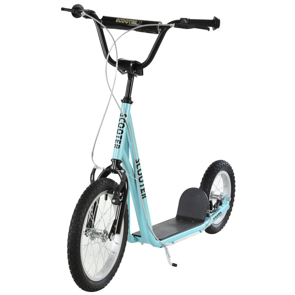 Trottinette avec guidon réglable et roue gonflable en caoutchouc de 16 pouces, bleue