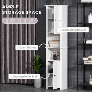 Armoire à pharmacie haute avec étagères et 2 placards, organiseur de salle de bain, blanc