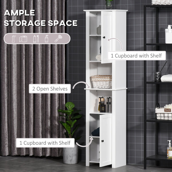 Armoire à pharmacie haute avec étagères et 2 placards, organiseur de salle de bain, blanc