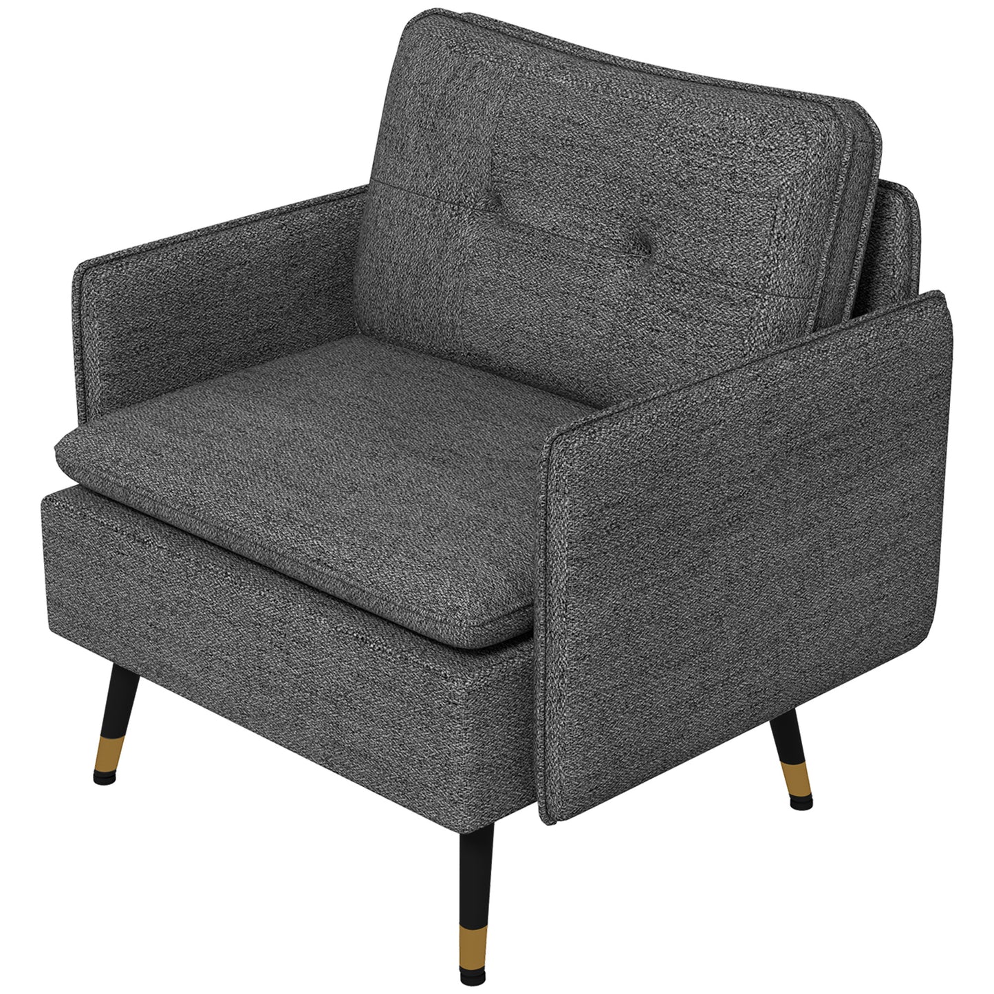 Fauteuil d'appoint moderne rembourré avec coussin de dossier capitonné et pieds en acier, pour salon et chambre, gris foncé