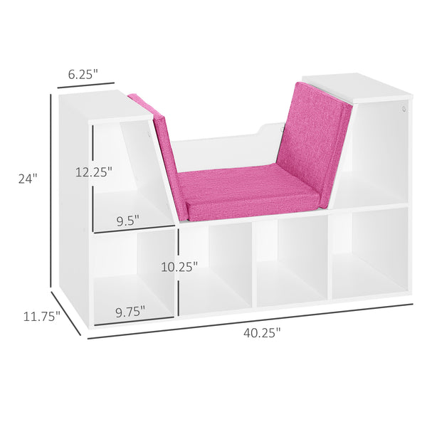 Bibliothèque à 6 compartiments avec coussin d'assise pour coin de lecture, rose