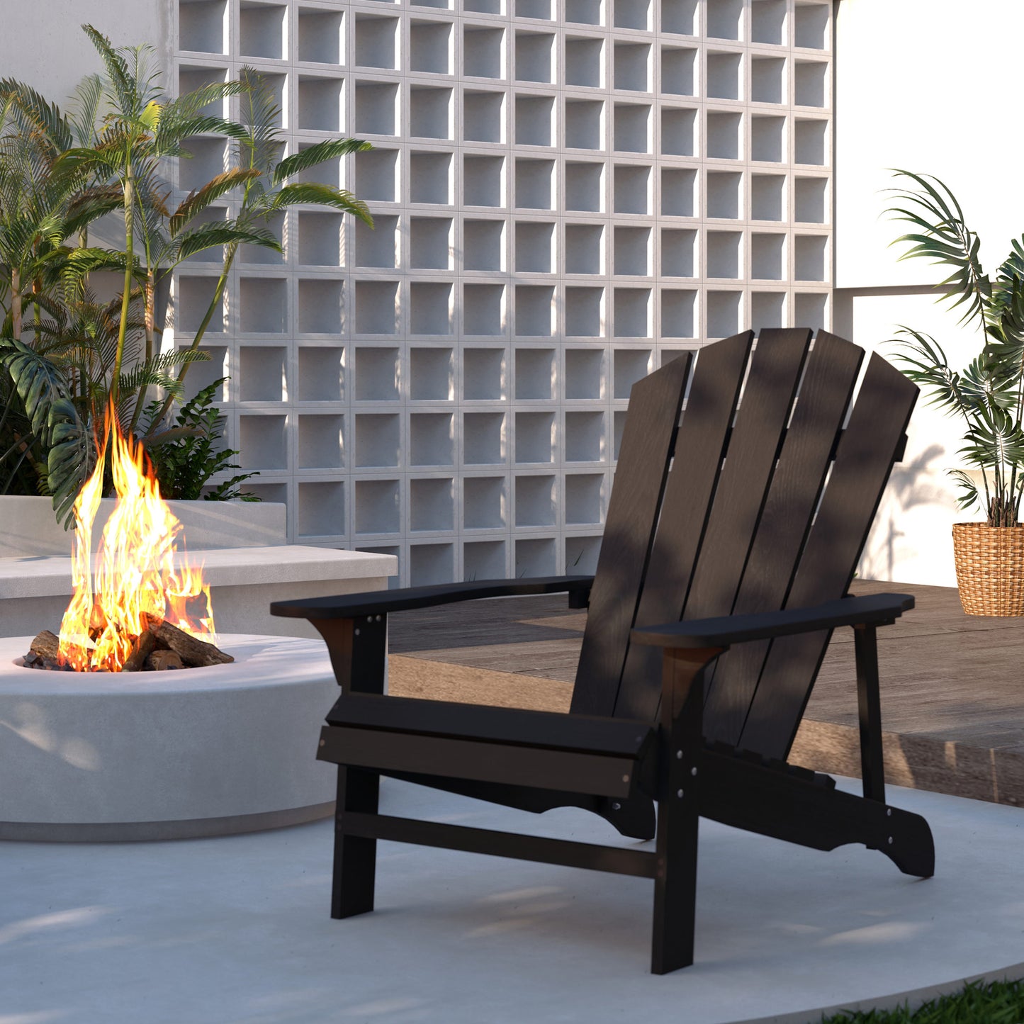 Chaise Adirondack en bois à lattes pour terrasse, jardin, arrière-cour, foyer, noire