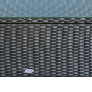 Table d'appoint de patio, meuble en osier tressé à la main avec plateau en verre trempé, noir