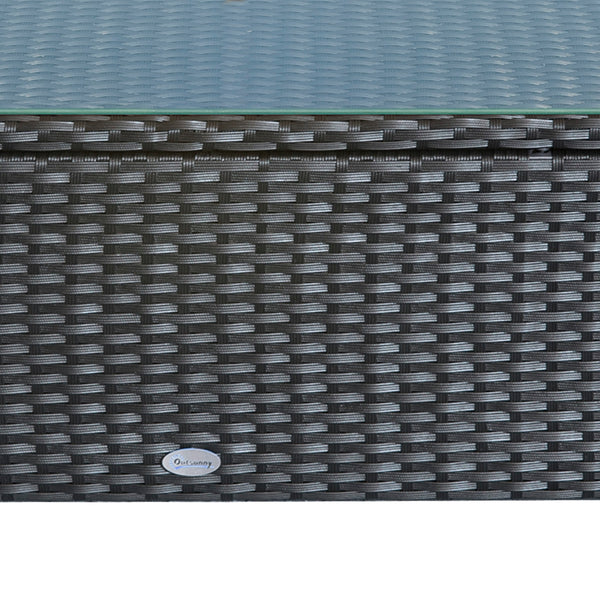 Table d'appoint de patio, meuble en osier tressé à la main avec plateau en verre trempé, noir