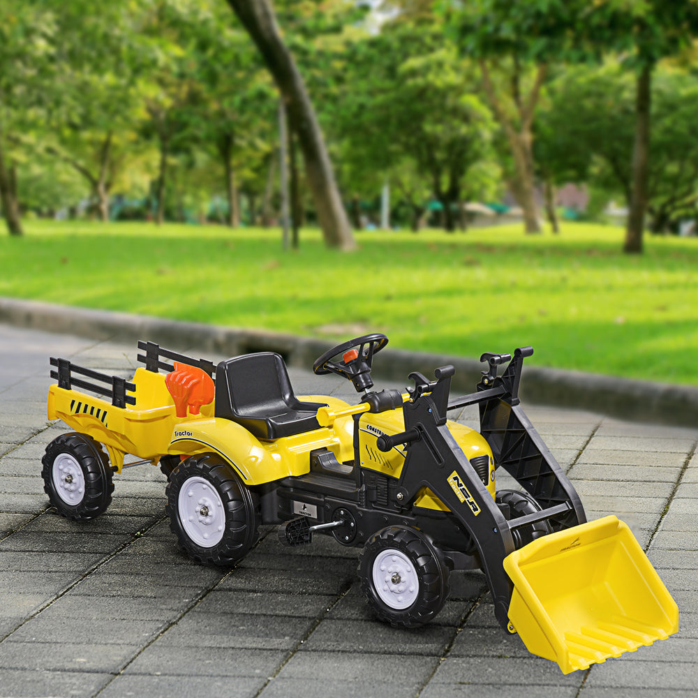 Front-mounted pedal excavator with adjustable bucket, yellow