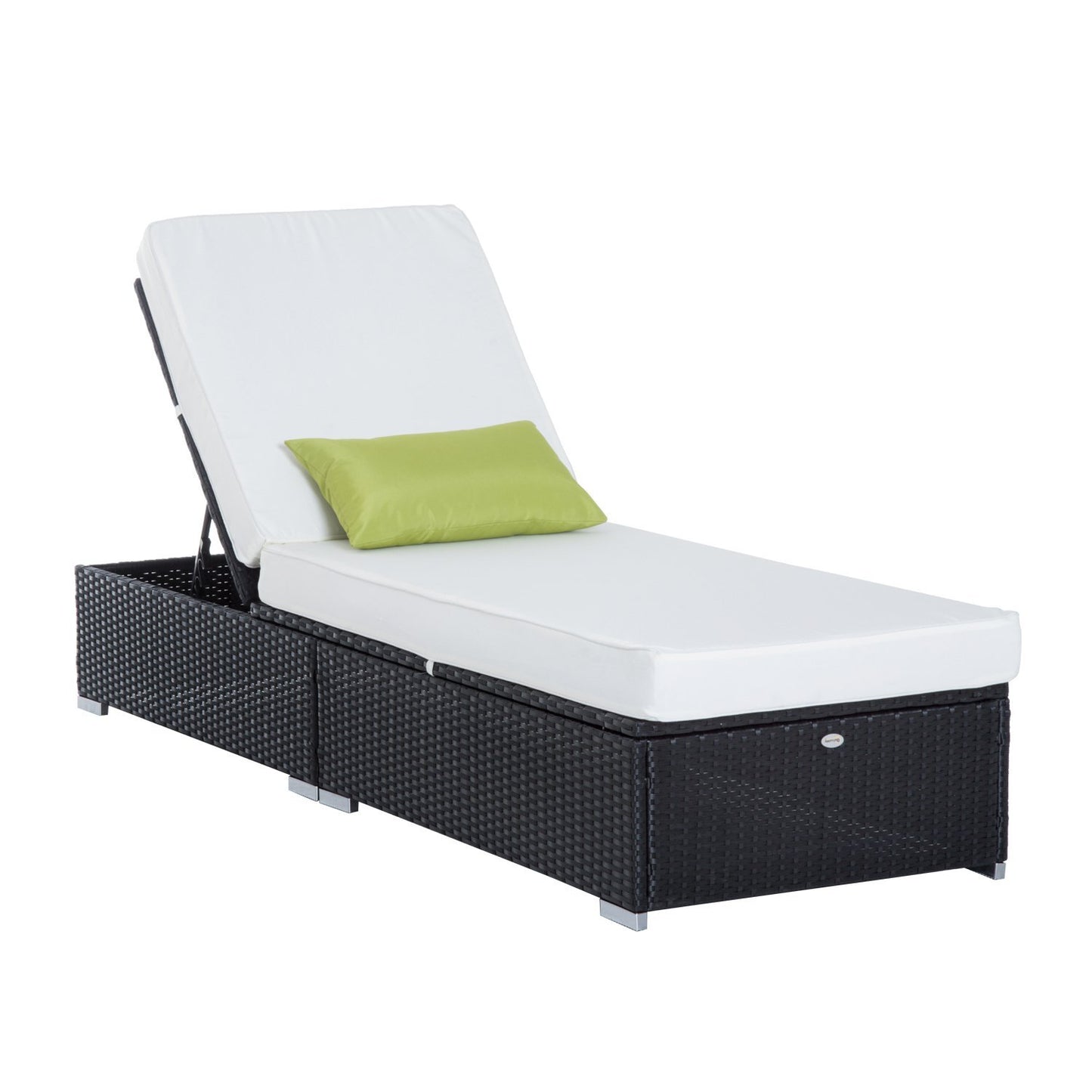 Outsunny Wicker Garden Lounge Chair, Single Synthetic Rattan Sun Lounger, Aluminum Frame, with Adjustable Reclining Backrest, Cream Color