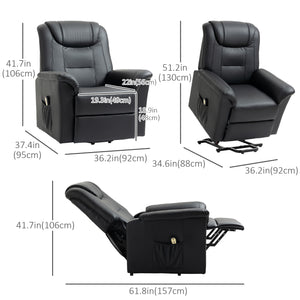 Fauteuil releveur électrique inclinable en cuir synthétique avec repose-pieds et télécommande, noir