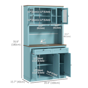 Garde-manger avec espace micro-ondes et portes vitrées, bleu