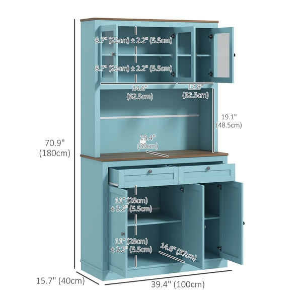 Garde-manger avec espace micro-ondes et portes vitrées, bleu