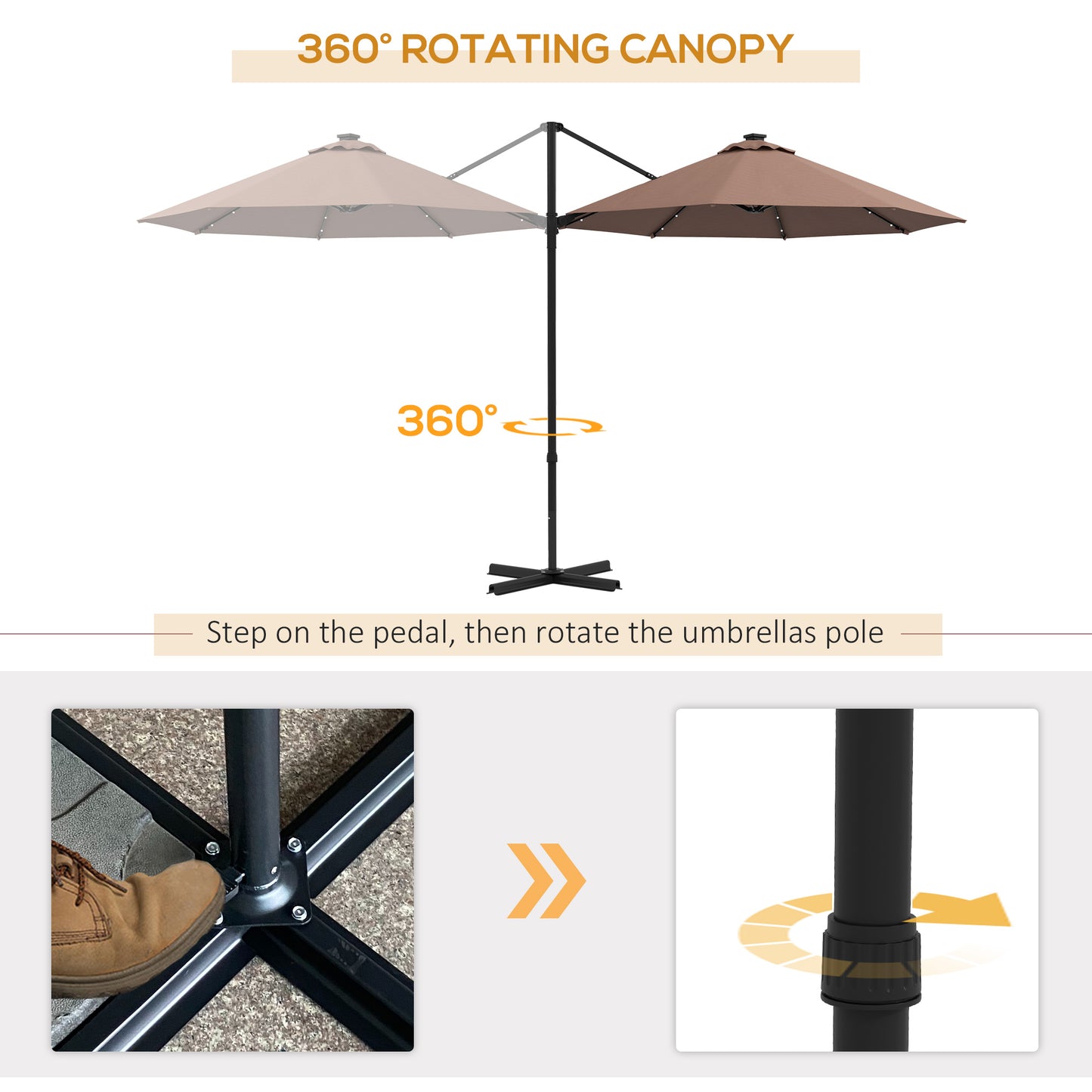 Parasol déporté 9,5'x8,5' avec lumières LED à énergie solaire,