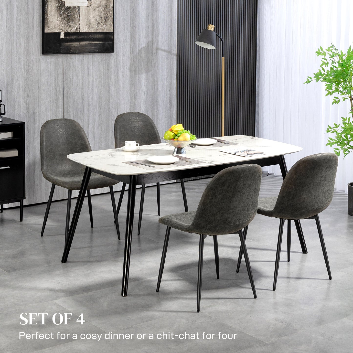Lot de 4 chaises de salle à manger rétro rembourrées en cuir synthétique