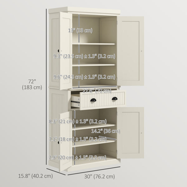 Garde-manger de 72 po avec tiroir, portes, blanc crème