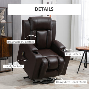 Fauteuil releveur électrique en cuir synthétique avec repose-pieds, marron
