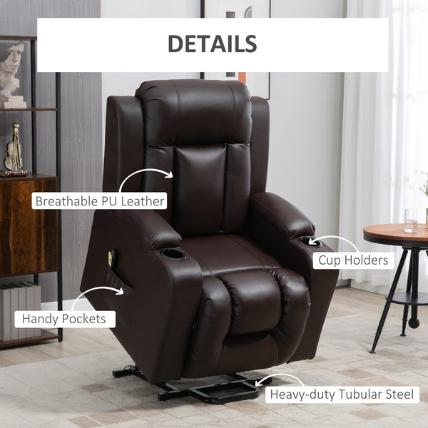 Fauteuil releveur électrique en cuir synthétique avec repose-pieds, marron