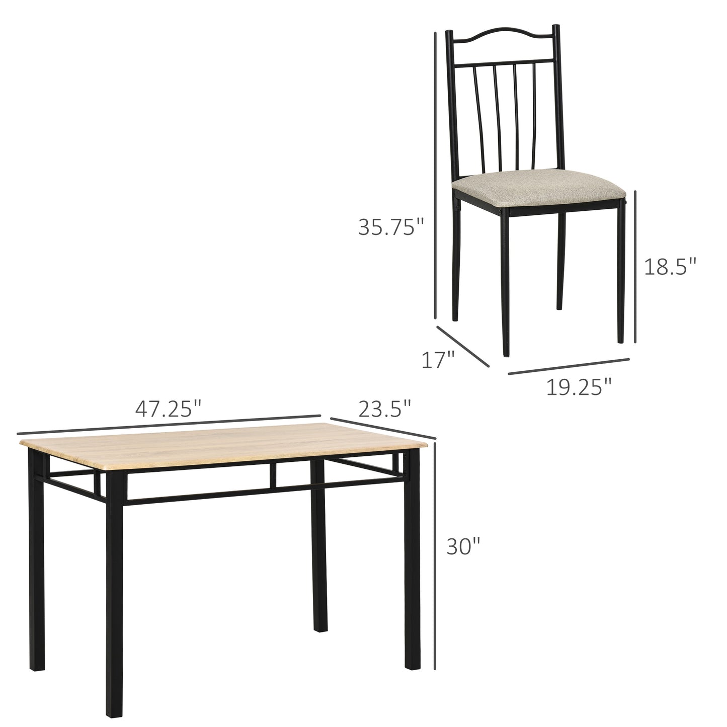 Ensemble de salle à manger 5 pièces, plateau en bois, cadre en métal, siège rembourré, meubles de cuisine et de salle à manger, noir