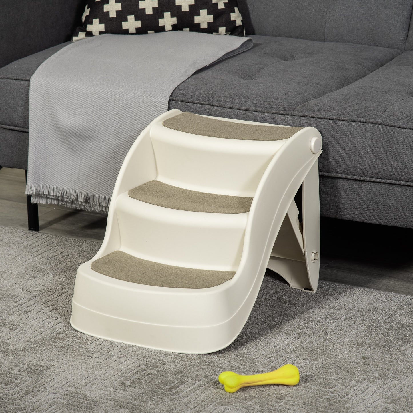 Escalier pliable portable pour petits chiens avec marches antidérapantes pour lits et canapés, couleur crème